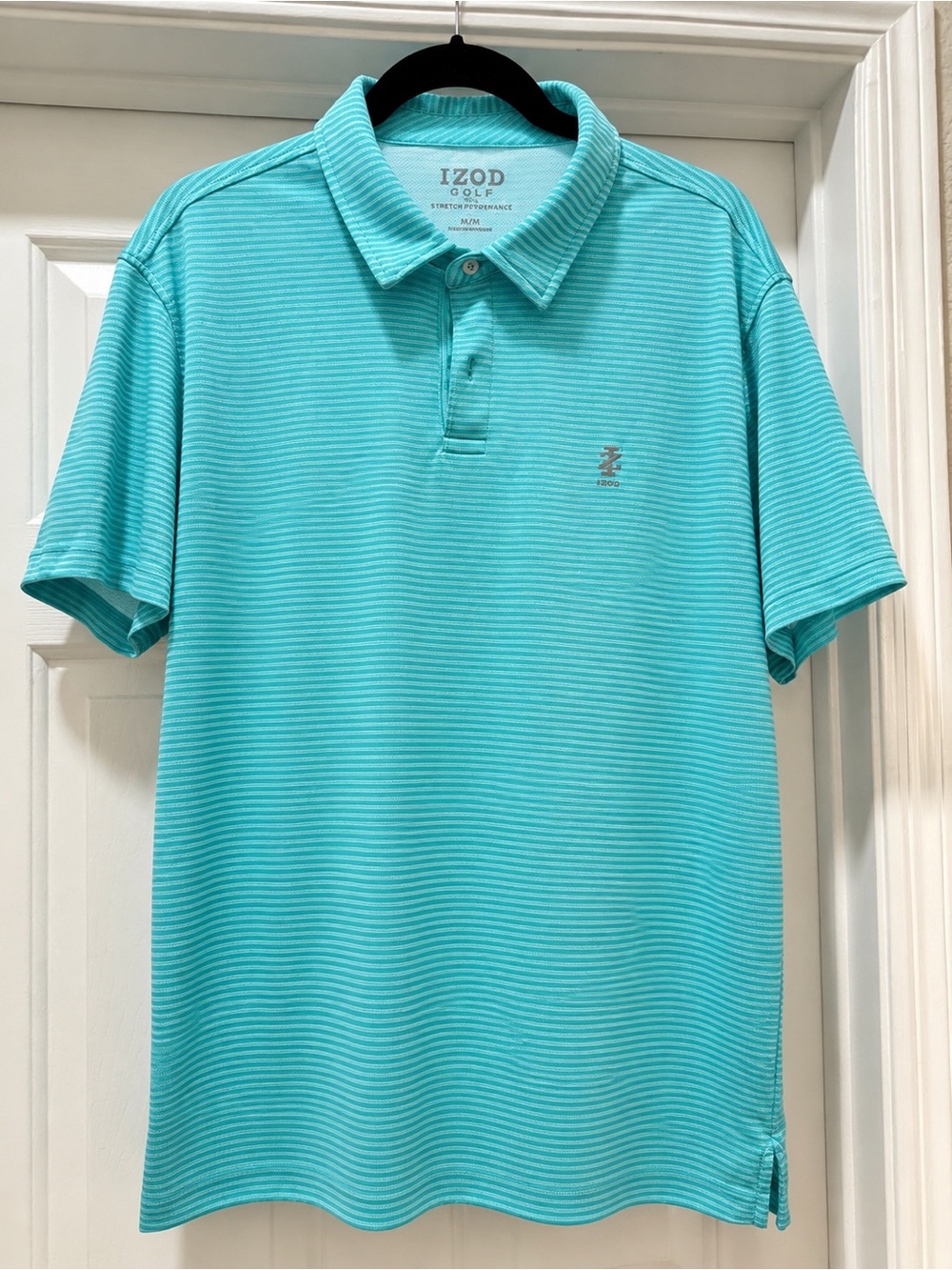IZOD Golf Men’s XL Performance Polo Turquoise Striped Stretch Shirt